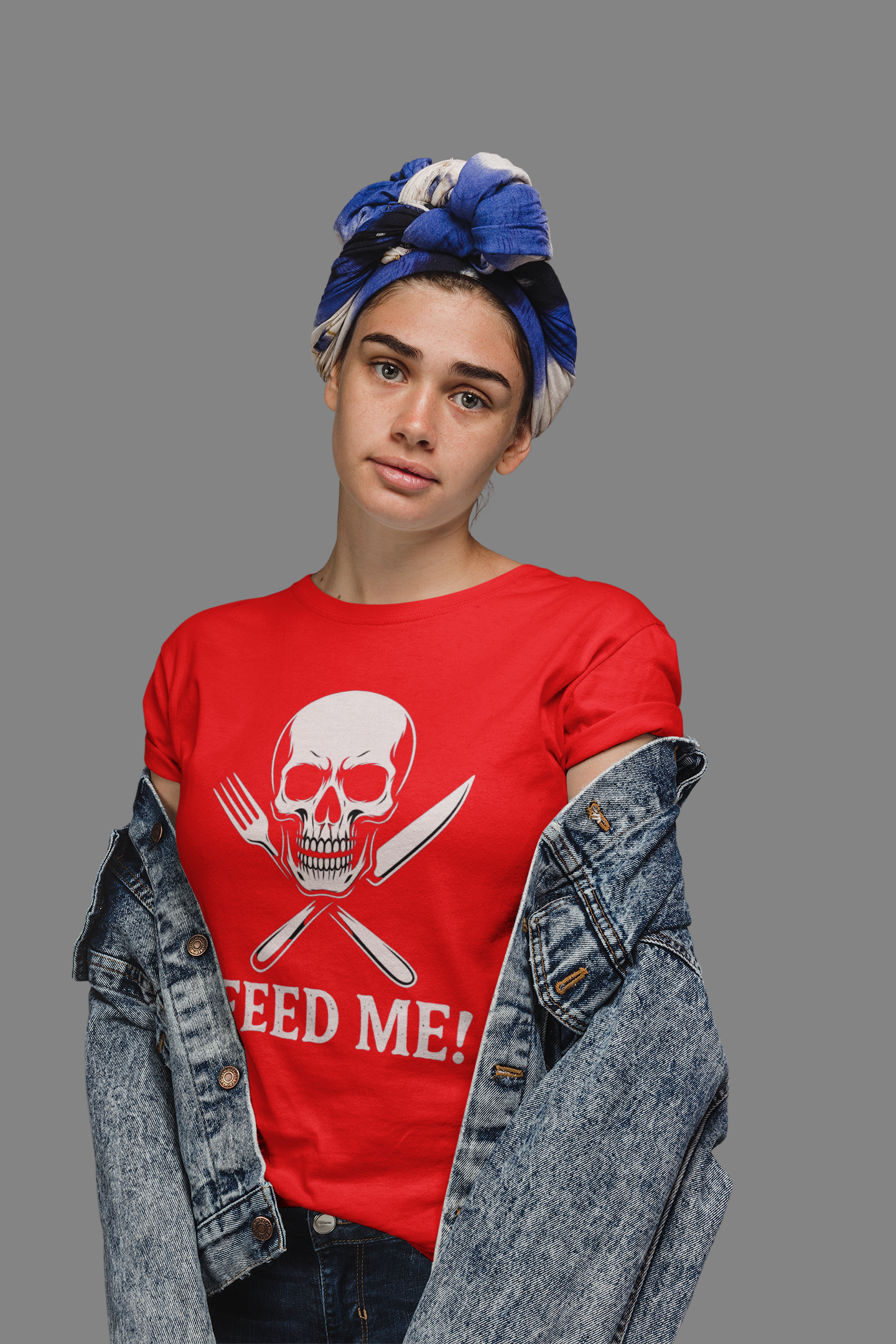 Skull & Fork Unisex Heavy Cotton Tee - Feed Me Graphic Shirt, Halloween Apparel, Casual Wear, Gift for Food Lovers, Trendy T-Shirt