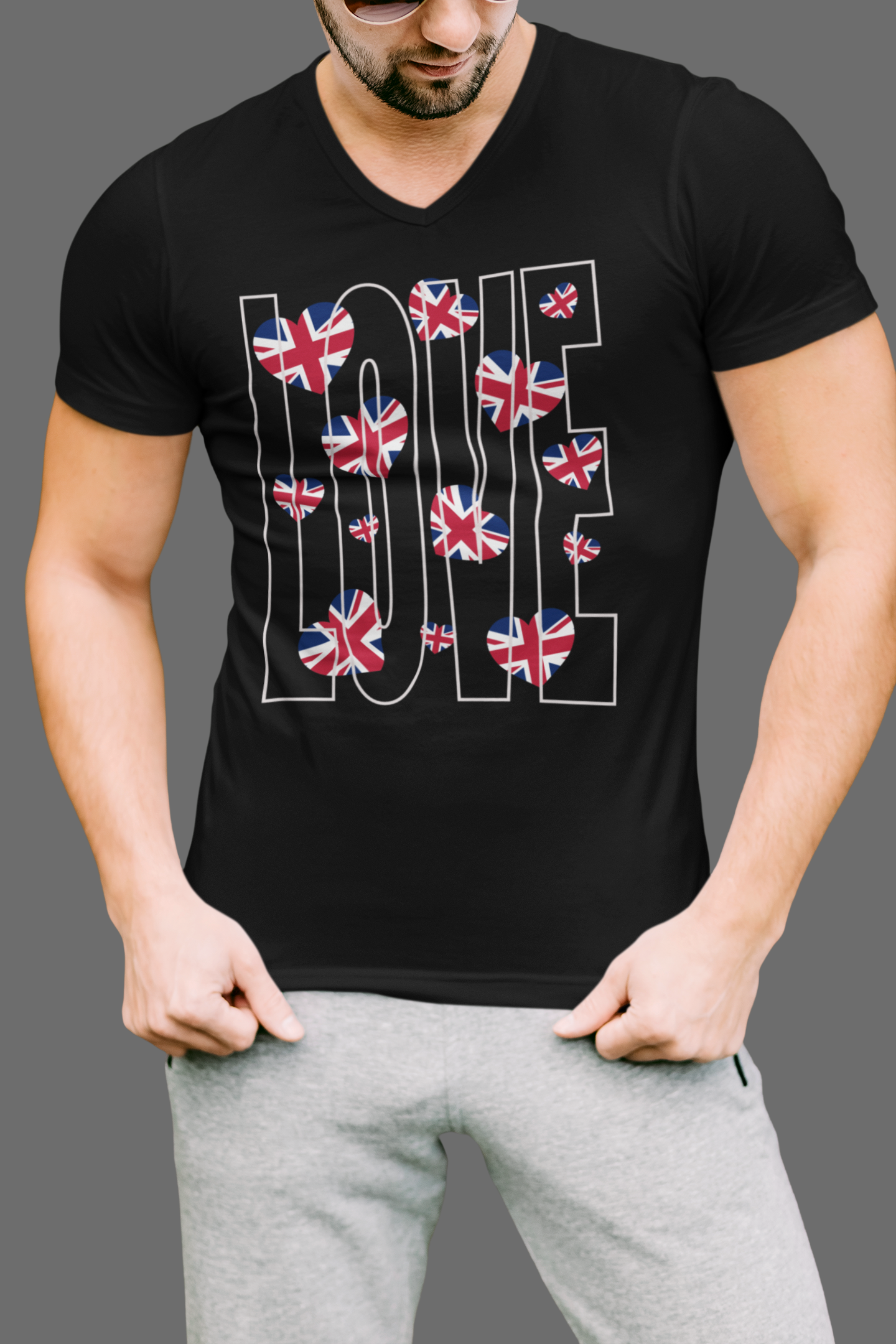 Patriotic Love in Union - Union Jack Hearts Unisex Jersey Tee, Love Shirt, Graphic Tee, Casual Wear, British Flag