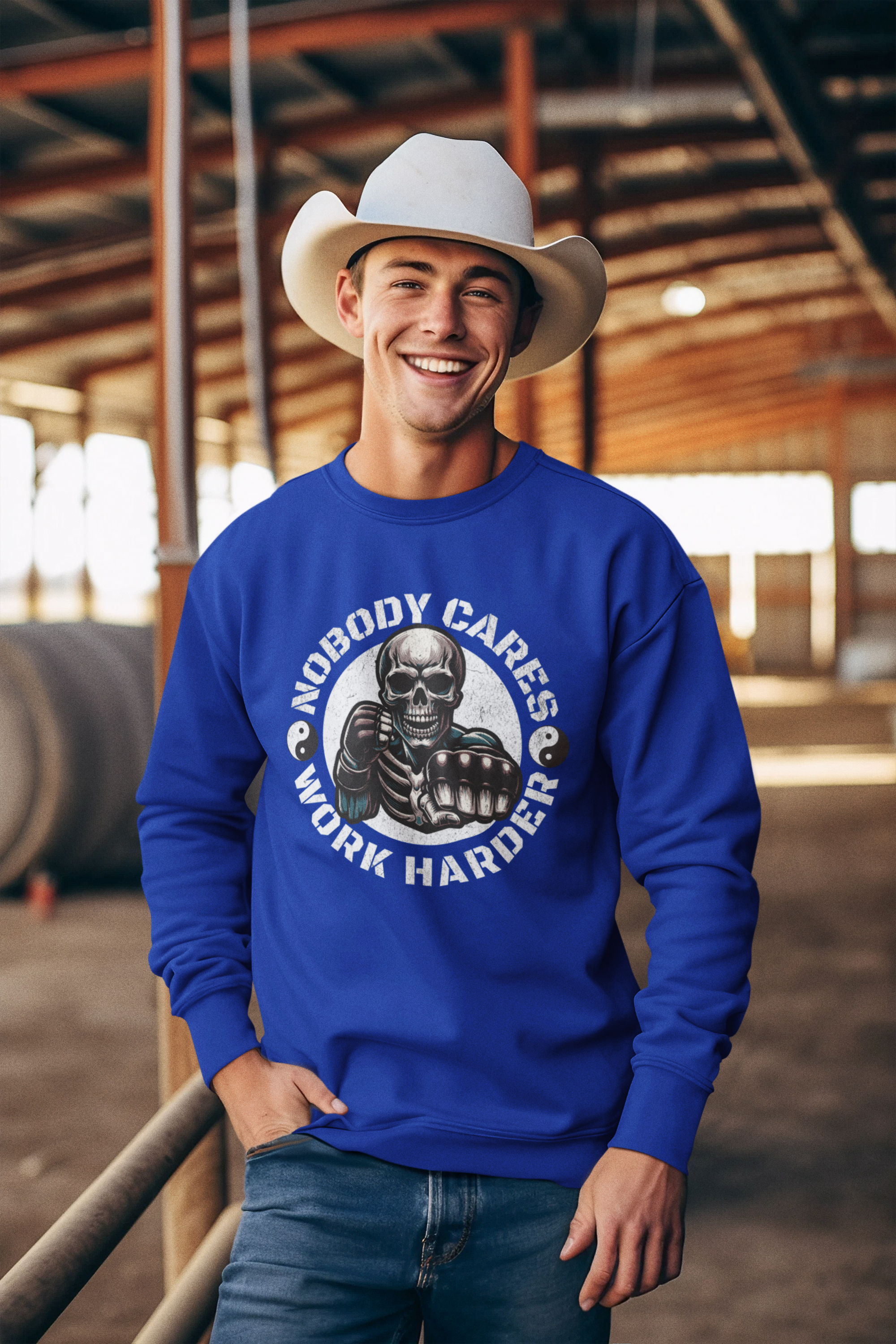 Nobody Cares Work Harder Sweatshirt — Skull Fist Motivational Crewneck