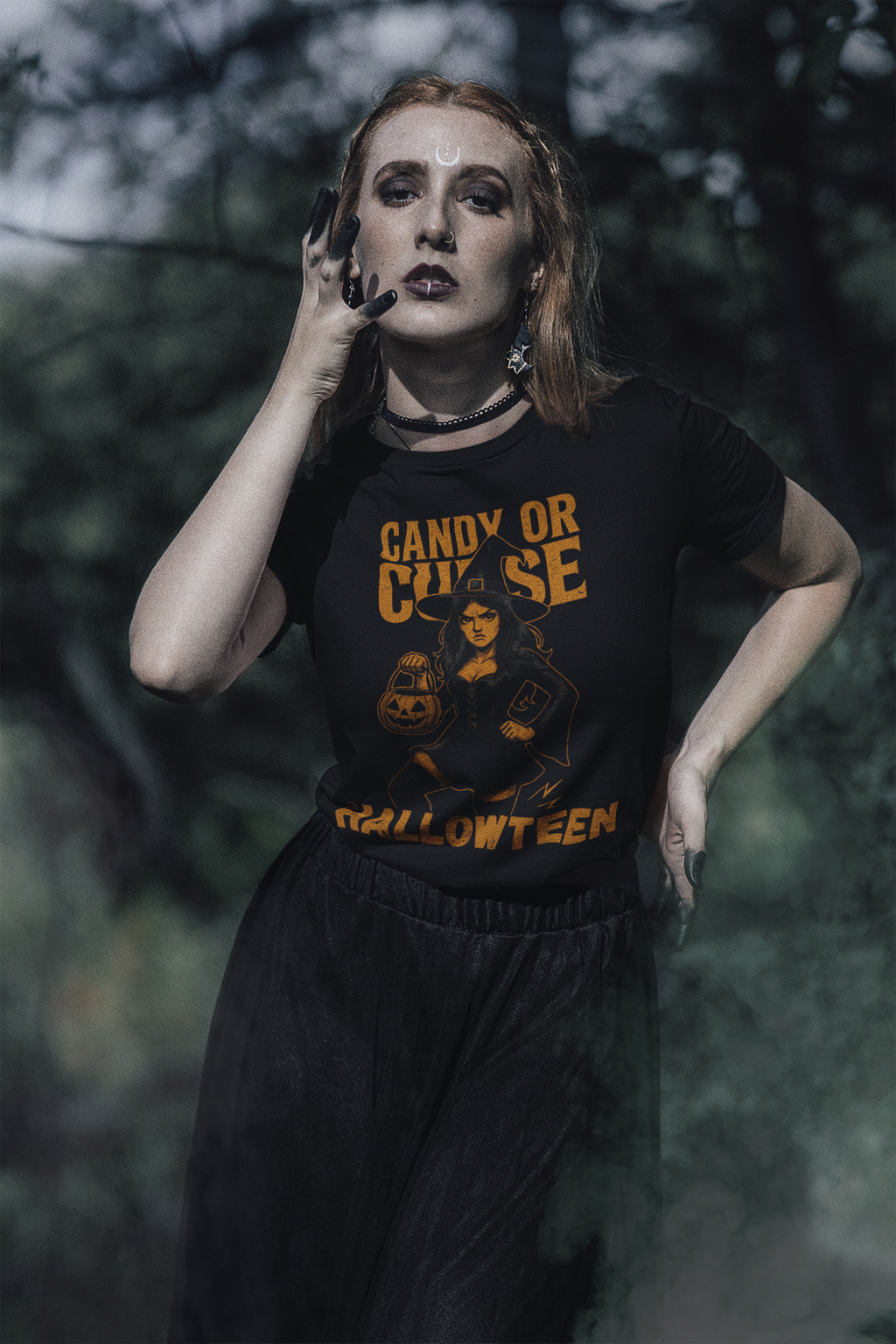 Halloween Unisex Heavy Cotton Tee, Spooky Costume Shirt, Candy or Curse T-Shirt, Witch Graphic Tee, Fall Festive Apparel