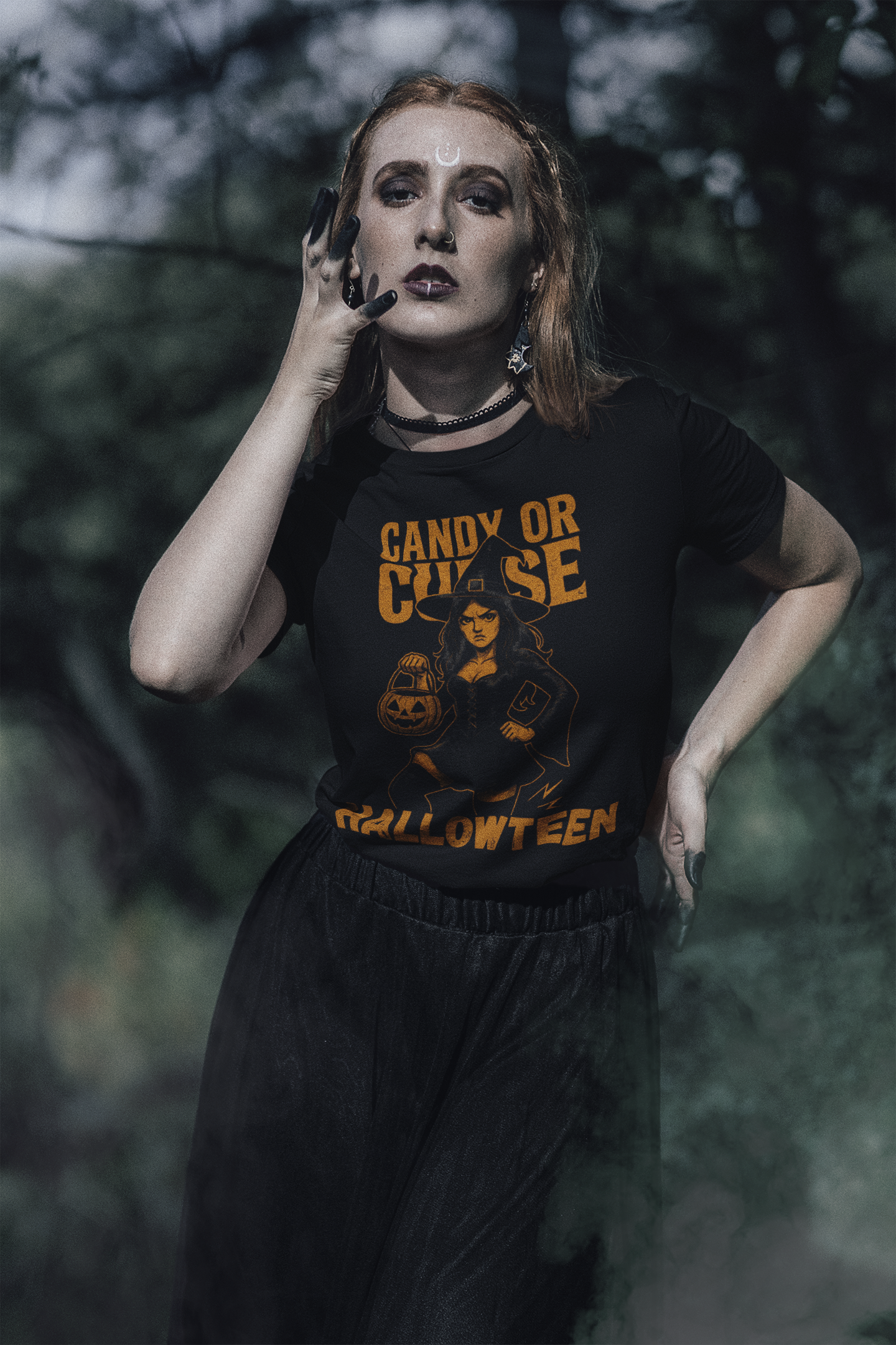 Halloween Unisex Heavy Cotton Tee, Spooky Costume Shirt, Candy or Curse T-Shirt, Witch Graphic Tee, Fall Festive Apparel