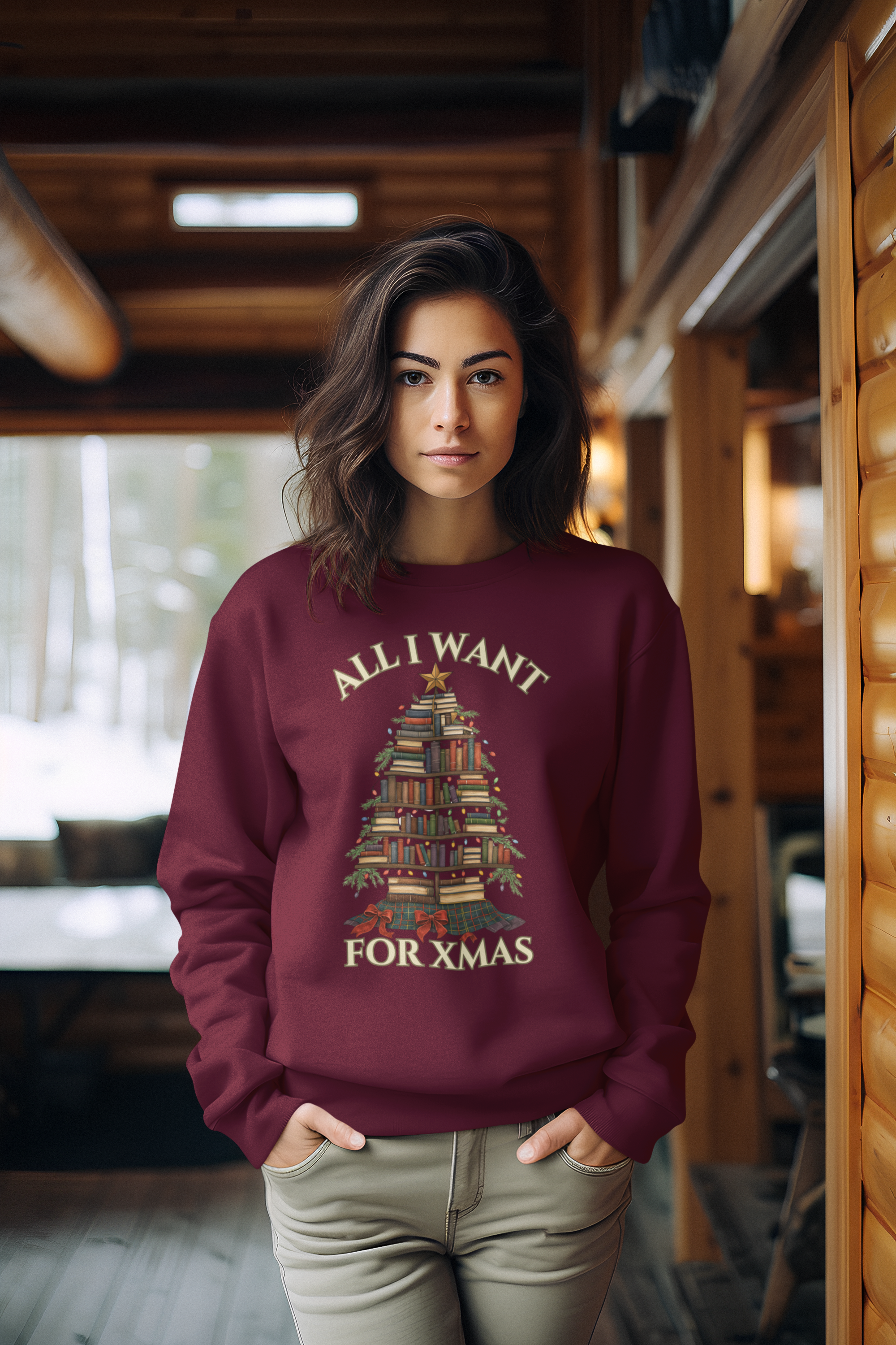 Christmas Book Lover Crewneck Sweatshirt - 'All I Want for XMAS'