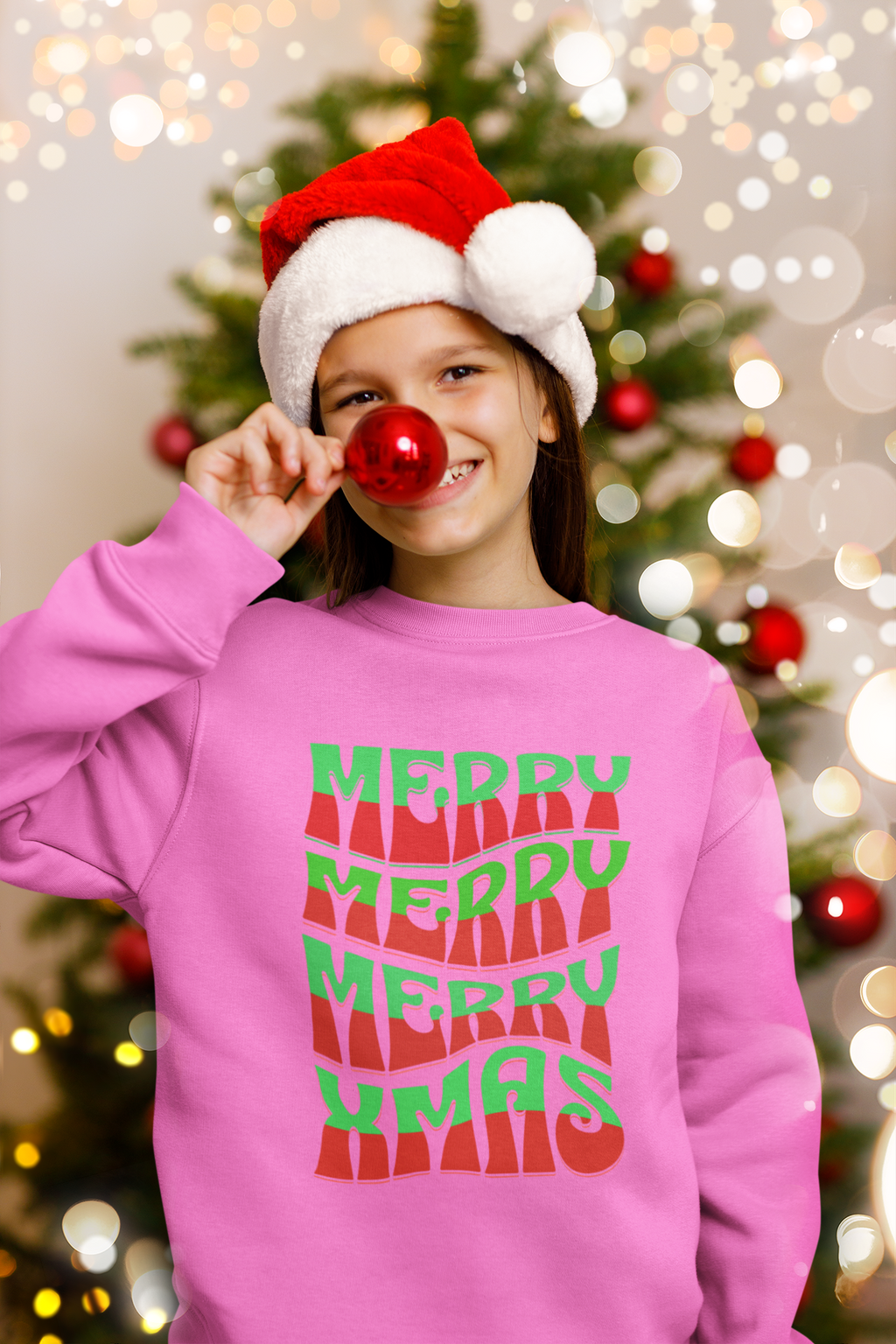 Christmas Crewneck Sweatshirt – Retro 'Merry Xmas' Red & Green Holiday Design